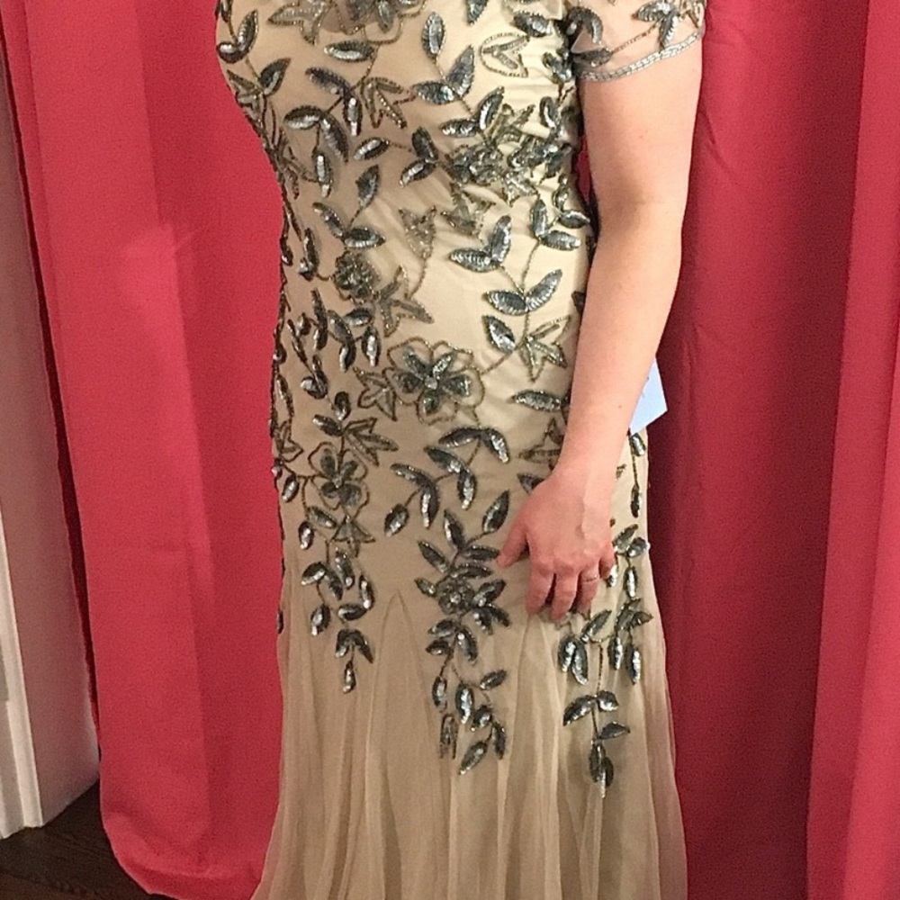 Adrianna Papell plus size beaded floral godet short sleeves long gown - Picture 10 of 16